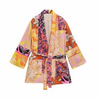 Giacche da donna Pinkou Donna Stampa di modo Stampa Kimono Coat Bow Tie Belt Tasche Attrabbino Giacca Corrispondenza Outwear Skin Skin femmina Casual Top Ca39