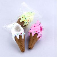 Ice cream cool pipe for smoking dab herb tobacco silicone bong girly design cone hand pipe 3 color box packagea42 a09