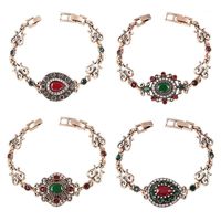 Charm Armband Glänsande Färgad Rhinestone Armband Kvinnors Glamour Red Green Resin Vintage Antik Guld Turkiska Smycken1