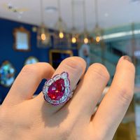 Klaster pierścienie Vinregem 925 Sterling Silver Pear Cut Ruby Emerald Gemstone Party Pierścionek dla kobiet Fine Jewelry Vintage Regulowany Hurtownie
