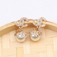20Color diseño 18k chapado en oro de cobre de aleación de cobre diseñador de lujo letras de lujo gancho geométrico mujer cristal rhinestone perla pendiente boda joyería