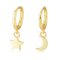 Star Moon Hoop Huggie Earrings Jewelry 14K Yellow Gold Plate...