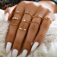 New Vintage Anel de Ouro Conjuntos Moda CZ Cristal Pedra Torção Pérola Anéis Hollow para Mulheres Zircon Anéis De Casamento Geométricos