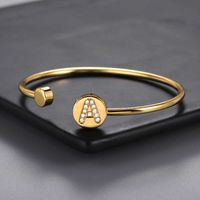 A-z Alphabet Bracelet Women Gold Open Zircon Capital Letters Bangles Fashion Adjustable Hand Accessories for Jewelry Gifts