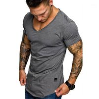 2020 Yeni Stil Erkek Kısa Kollu Yaz T Gömlek Slim Fit Pamuk V Yaka T Shirt Erkekler için M-2XL Erkekler Fitness Tees1