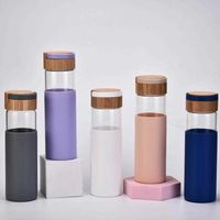 Borosilicate Glass Water Bottles 520ml Bamboo Lids and Silic...