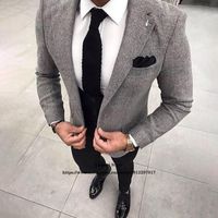 Men's Suits & Blazers Gray Tweed Mens One Button Wedding Groom Tuxedo Notch Lapel 3 Piece Jacket Vest Pants Set Formal Business Blazer Mascu