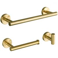 3-Pieces Bathroom Hardware Accessories Sets Brushed Gold SUS304 Stainless Steel Wall Mounted Towel Bar Robe Holder Hook Toilet P1