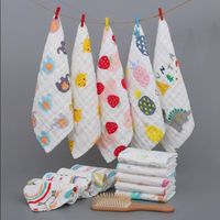 Towels Baby 6 Layers Cotton Gauze Rags Newborn Handkerchief Cartoon Soft Infant Face Towel Hanging Washcloths Feeding 10 Designs 120pcs 5615