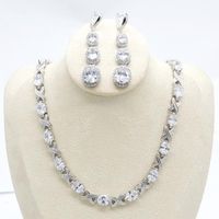 Orecchini Collana Bianco Zirconia Zirconia Set di gioielli in argento per le donne Set lungo Regalo di compleanno di fidanzamento