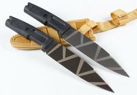 Ny utomhus överlevnad rak kniv 8CR13mov Titan belagd / satinblad ABS Gummihandtag Fasta bladknivar med nylonskede