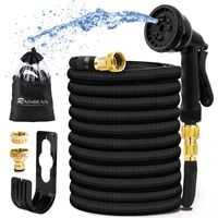 US stock Garden hose, flexible and durable magic hose with 8-function sprayer/hose hanger/storage bag/brass connector, (25 feet/black)
