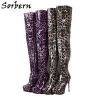 Sorbern Leopard Patent Mid Thigh High Boots Women Invisible Platform Shoe High Heels Stilettos Custom Fit