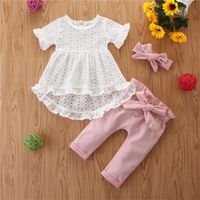 Clothing Sets Born Baby Girl Summer Clothes Outfits Casual Set White T-shirt+Pink Pants+Headband Toddler Infant 24M