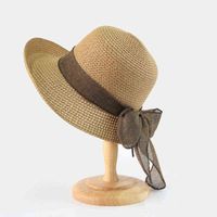 Neue Sommersonne Hüte Frauen Mode Mädchen Stroh Hut Band Bug Strand Hut Lässig Stroh Flache Top Panama Hut Knochen Feminino G220304