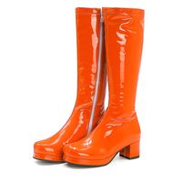Женщины Gogo Boots Square Toe каблуки колена высокие классические сапоги PU кожи ZIP Boots Unisex Party платье танцевальная обувь сексуальная женщина