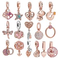 925 Sterling Silver Metal Bead Zirconia Sparkling Rose Gold Charm fit Pandora charms S925 Bracelet DIY Women Jewelry