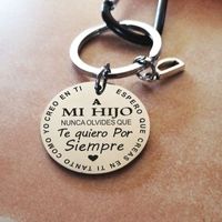 Spanish Minor Languages Round Plate 26 Letters Stainless Steel Long Chain Tag Key Ring Jewelry Fashion