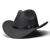 LUCKYLIANJI Boys Girl Wide Brim Country Western Leather Band Hat Fedora Trilby Wool Felt Jazz Chapeu Cowboy Cap For Children