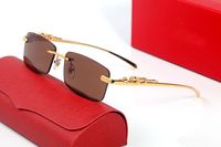 Erkek Güneş Gözlüğü Tasarımcı Kadın Gözlük Altın Metal Panter Sunglass Çerçevesiz Bufalo Boynuz Gözlük UV400 Unisex Kadın Gözlük Marka Polarize Gözlükler