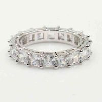 Selling Never Fade Sparkling Luxury Jewelry 925 Sterling Silver Princess Cut White Topaz Cz Diamond Promise Wedding Bridal Ring