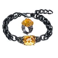 Fri längd tjock kedja länk armband ring sätter stora gyllene stenar coola svarta 2 st smycken uppsättningar för kvinnor