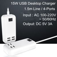 Desktop 4-портовый USB-зарядное устройство 5V 3A 15W USB адаптер для настольного ПК EU США штепсельной вилки с кабелем длиной 1,5 м Линия бесплатной доставкой