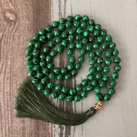 108 Beads Green Malachite With Tassel Mala Necklace Hand Kno...