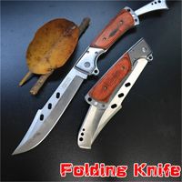 Big Tactical Folding Knife 440C Wood Handle Outdoor Camping Hunting Hiking Survival Pocket Utility EDC Tools with Nylong Bag Self Defense
