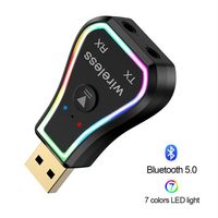 Ambient Light USB Bluetooth 5.0 Transmitter Receiver 3.5mm AUX Stereo Music Wireless Adapter for PC TV Headphone Car a21 a37