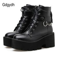 Gdgydh Новая сексуальная цепь женская кожаные осенние ботинки блок каблуки готический черный панк стиль платформа обувь женская обувь высокое качество