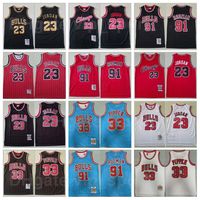 Män Retro Basket Michael Mitchell och Ness NBAs Jersey 23 Scottie Pippen 33 Dennis Rodman 91 Stripe Black Red White Blue Color Vintage