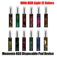 Аутентичные Memento K03 Одноразовые устройства для устройств POD с RGB Light 850MAH аккумулятор 1500 слоестойкий картридж Vape Pen Original VS Bar Plusa38