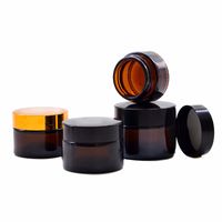 Amber Glass Cosmetic Jars Round Cream Bottles with White black gold silver lid for lip balm Face Hand Body Cream 5g 10g 30g 50g 100g