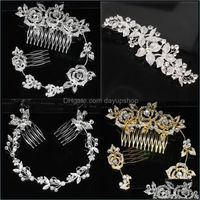 Wedding Hair Jewelry Beautif Butterfly Flower Rhinestone-Embedded Alloy Comb Accessories Long Soft Chain Bride Headdress Drop Delivery 2021