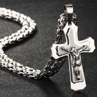Bibel Silber Farbe Jesus Kreuz Edelstahl Anhänger Halsketten Byzantin Langkette Halskette Für Männer Schmuck Colar Collier 220121