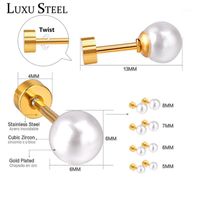 Stud Luxusteel Aretes Stal nierdzewna Okrągły Imitacja Pearl Rozmiar 4mm-7mm Śruba Kolczyk Moda Biżuteria Collier1