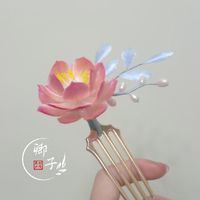 Haarclips Barrettes Handgemachtes Design immaterielle Erbe Nanjing Samt Lotus Hanfu Haarnadel Rosa altes chinesisches Kopfschmuck