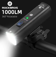 ROCKBROS (Local Delivery) 1000 Lumen Front Bike Light Smart Vibration Sensing 4000mAh Headlight 5 Modes Rechargeable Flashlight Bike Accessories