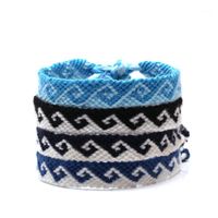 Boho bordado string onda de maré grego onda tecido bracelete mulheres homens luz azul escuro azul escuro preto praia surf jóias1