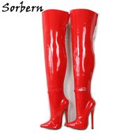 Sorbern Custom crotch coscia stivali alti da donna Locakble Back Zipper 18 cm Spike High Heel Steps Steps Ladyboy Boot per Coressdress