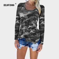 Women's Blouses & Shirts ELSVIOS 2022 Winter Autumn Basic Blouse Women Camouflage Print Long Sleeve Tops Lady Casual O Neck Plus Size Pullov
