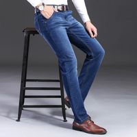 Классические мужские тонкие моды натягивают широкие мужчины черный синий повседневный мужской джинсы TJWLKJ