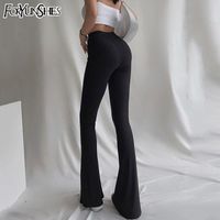 Женские брюки Cakris повседневная растягивающая высокая талия жесткая колокол-нижняя черная стройная вспышка длинные брюки 2021 корейская мода Harajuku одежда