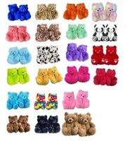 1 pair =2 pieces 18 Styles Plush Teddy Bear House Slippers Brown Women Home Indoor Soft Anti-slip Faux Fur Cute Fluffy Pink Leopard Slippers Women Winter Warm Shoe CG001