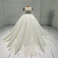 Vintage Full Lace Ball Gown Wedding Dresses Appliques Beads Long Sleeves Bridal Party Gowns Luxurious Robe De Mariage Custom Made