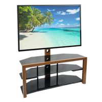 US Stock Leadzm TSG008 Geschikt voor 32-65 "Corner Floor TV-standaard met zwenkbeugel 3-tier gehard glazen planken A10
