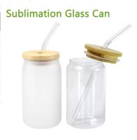 sublimation 12oz 16oz glass can glass tumbler with bamboo li...