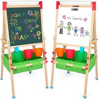 US Stock Arkmiido Kids Easel with Paper Roll Double-Sided Whiteboard Chalkboard Standing Easel Numbers and Other Accessories a12