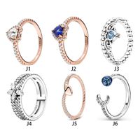 NEW 100% 925 Sterling Silver Ring Fit Pandora Crown Love Heart Moon Stars Snowflake Blue Rose Gold Rings for European Women Wedding Original Fashion Jewelry